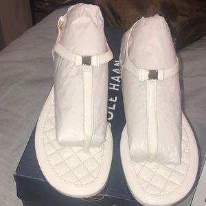 Cole Haan White and Gold Mini Bow T-Strap Sandal